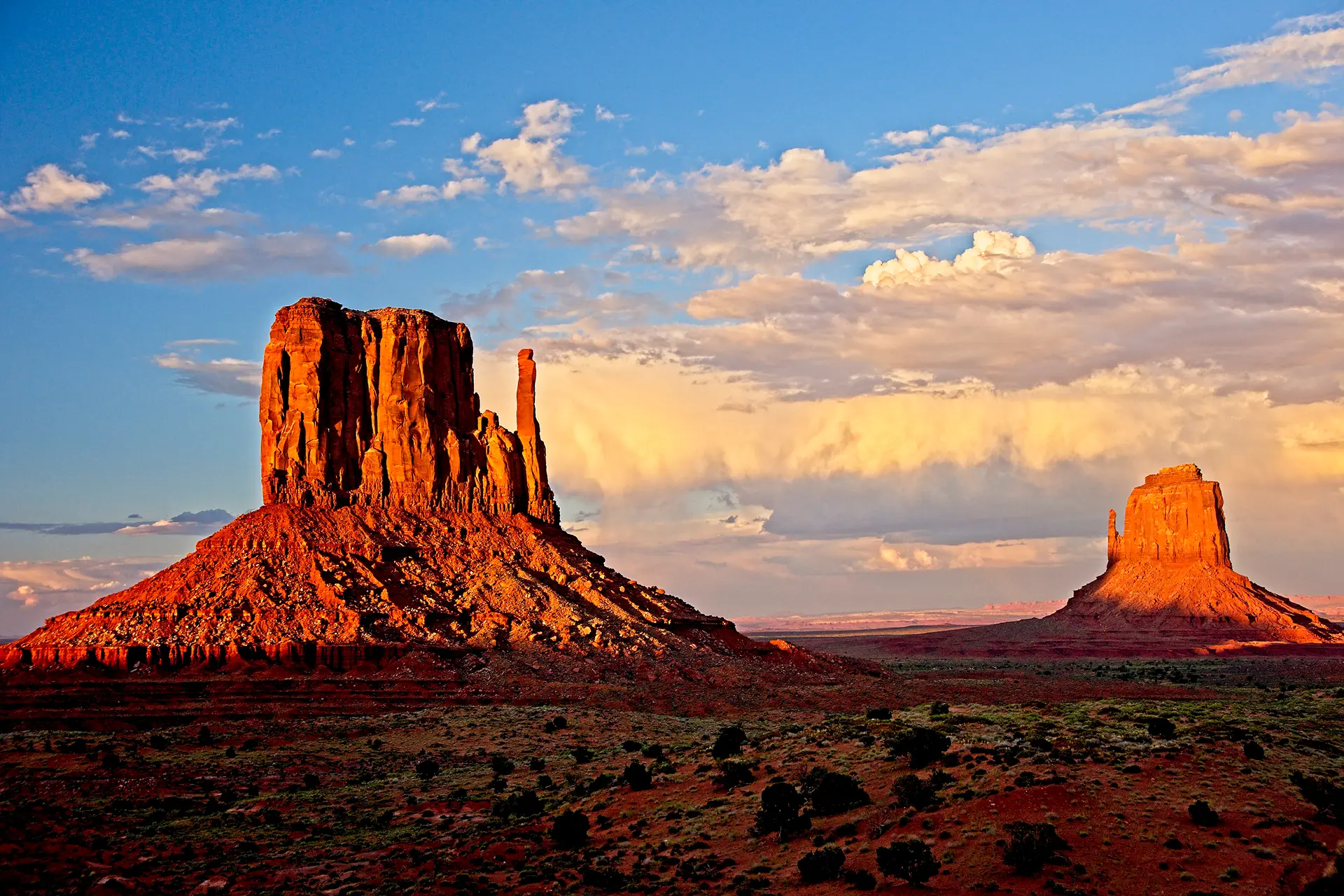 Monument Valley buttes at sunset.